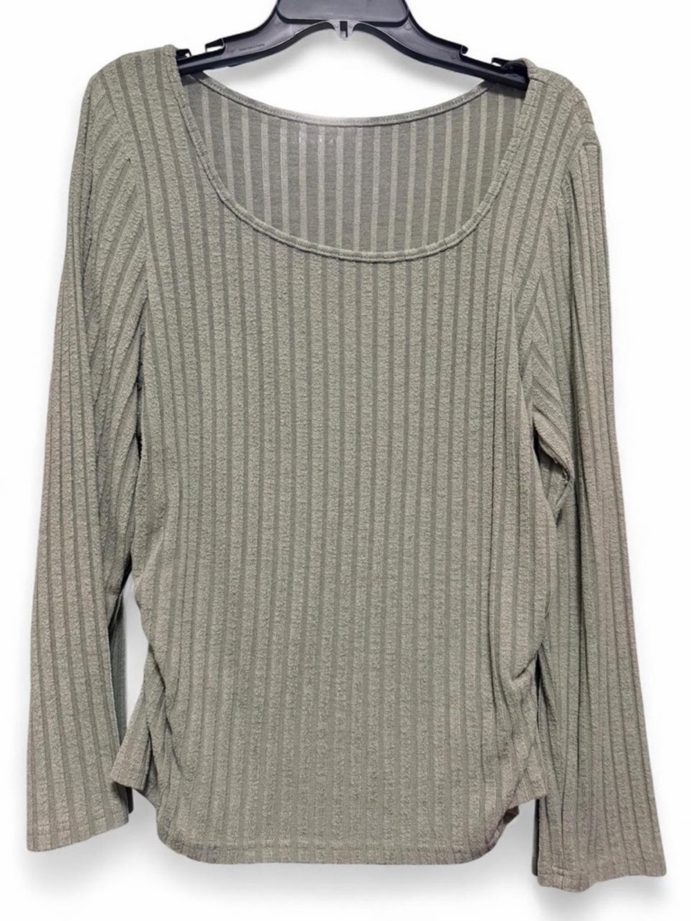Ribbed Scoop Neck Long Sleeve Top - Olive